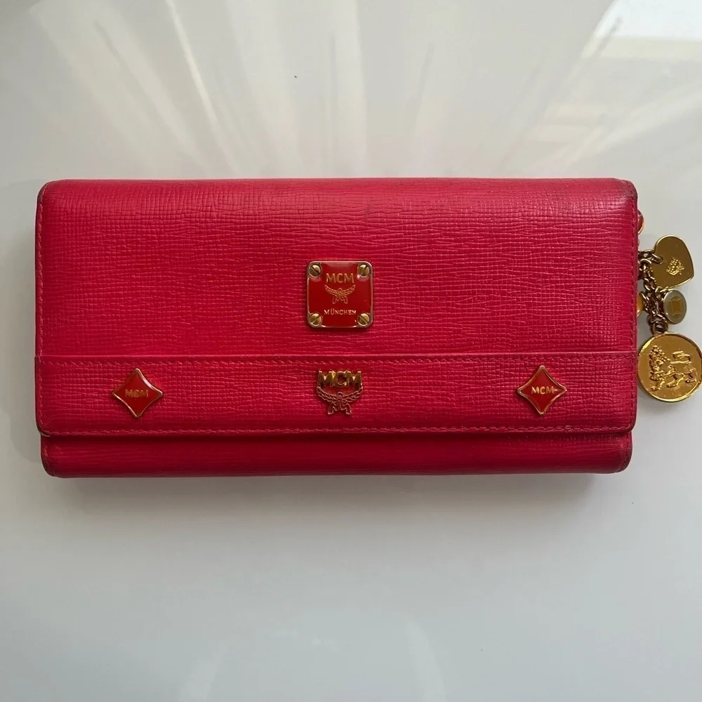MCM DARK PINK LONG TRIFOLD WALLET